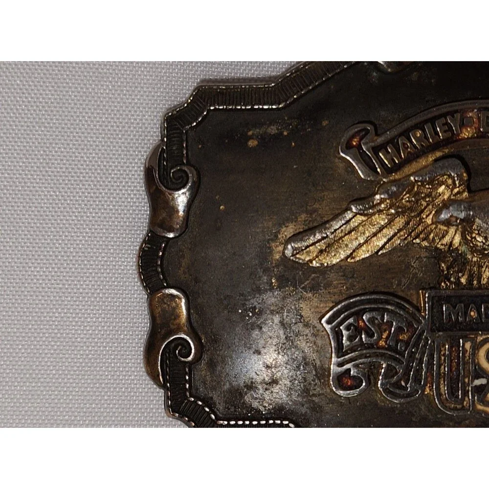 Vintage Harley Davidson Made in USA Eagle Est 1903 Brass Belt Buckle 1970's